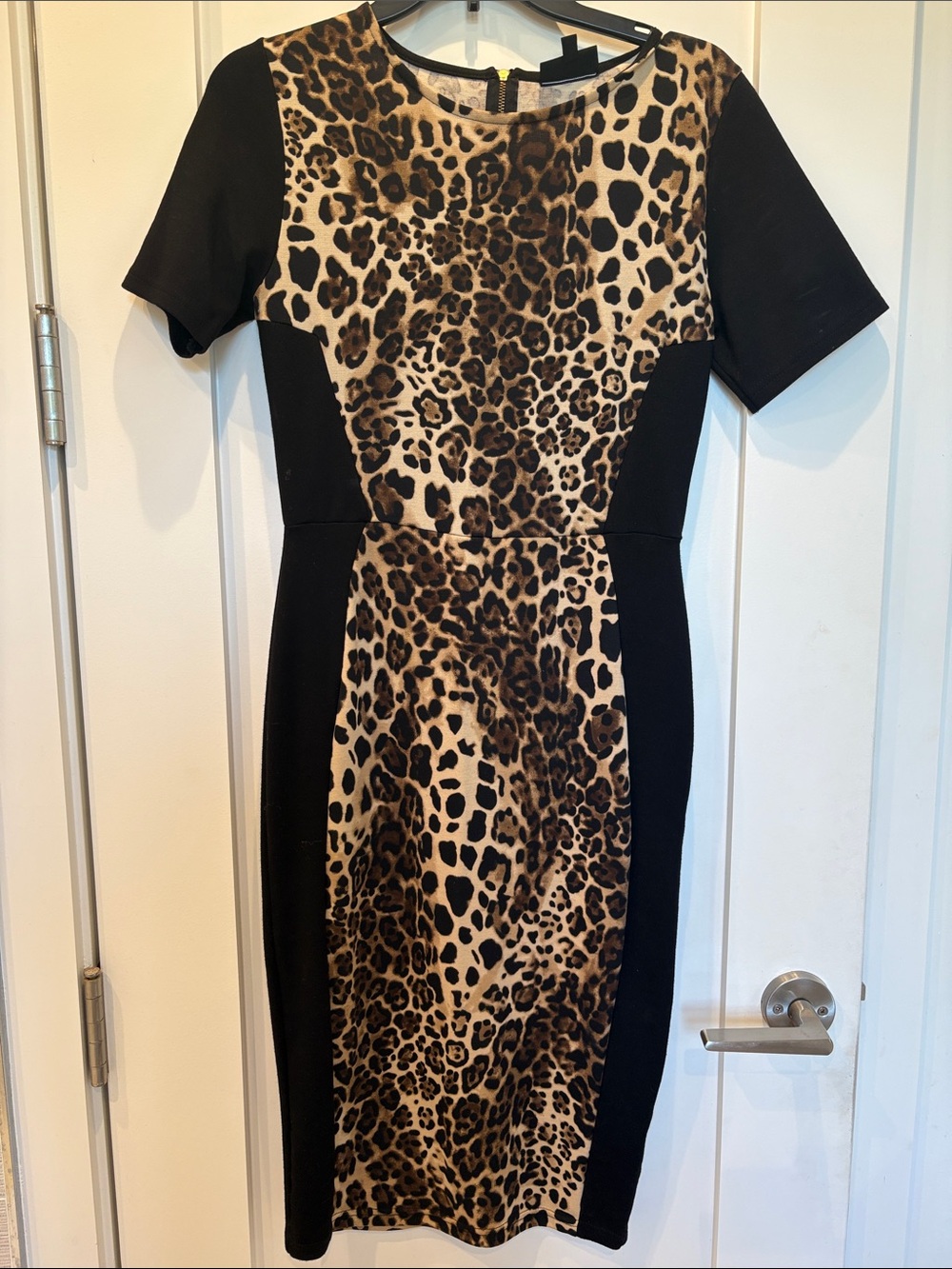 Leopard Print Sheath Dress with Black Side Panels